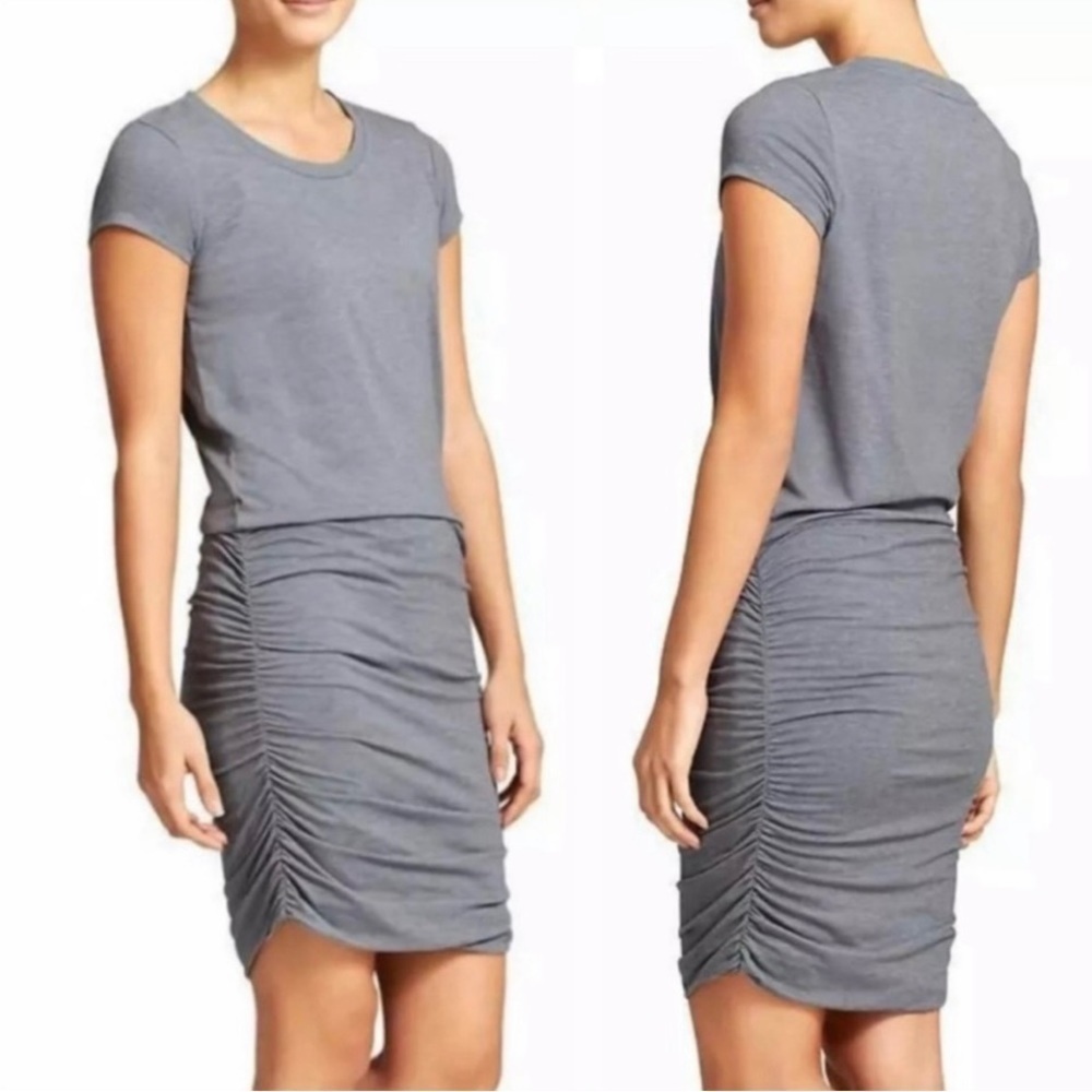 Athleta Gray Ruched Knit T-Shirt Dress Size Medium